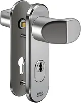 Steel security fitting with cylinder cover - angled knob/handle