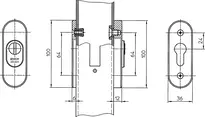Technical drawing Security escutcheon - oval with cylinder cover S463