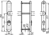Technical drawing Steel security fitting with cylinder cover - handle/handle S633