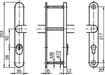 Technical drawing Steel security fitting with cylinder cover - handle/handle S643