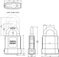 Technical drawing 1 Cylinder padlock VERSO®CLIQ V319