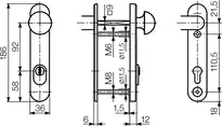 Technical drawing Steel security fitting - round knob/handle S6B6,VAR=FS